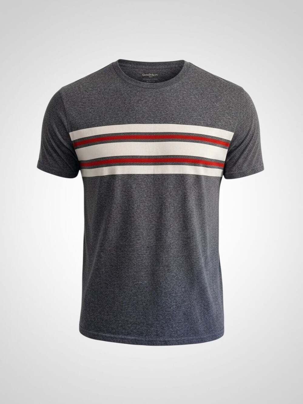 Goodfellow & Co Men's Standard Fit Stripe Cotton Casual Tee, Gray Red & White